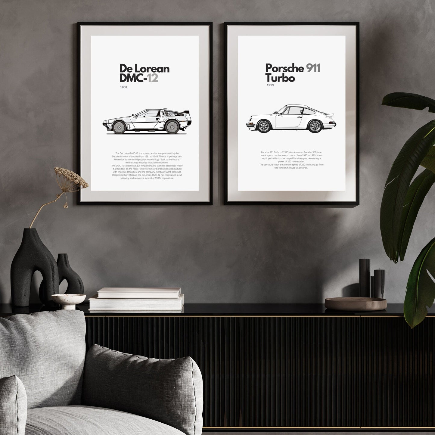 Affiche De Lorean DMC-12  | Art mural | Affiche voiture vintage | Affiche noir et blanc